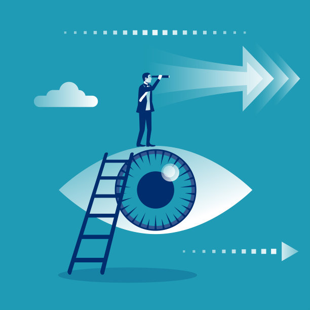 商人站在山顶上看着望远镜。图片下载