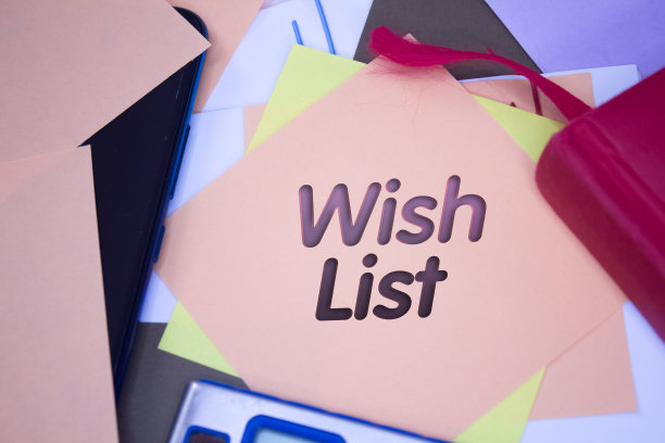 愿望清单。在不干胶便签纸上的文字。活动、庆典提醒信息。图片下载