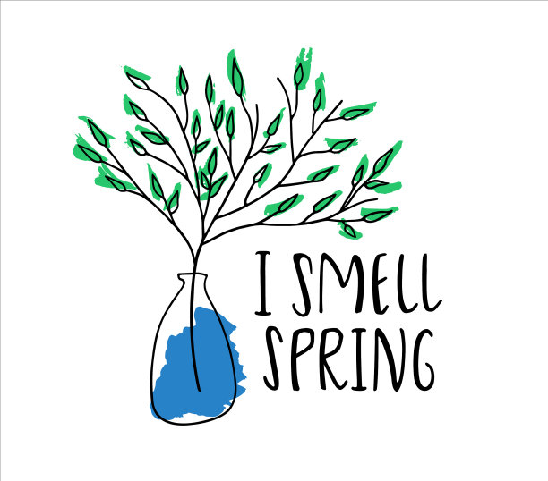 春天的花瓶和花手写的黑色文字图片下载
