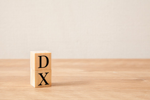 数字转换。DX。写在木块上的DX字母。图片下载