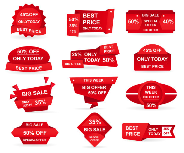 一套零售红色销售横幅交易贴纸图片下载