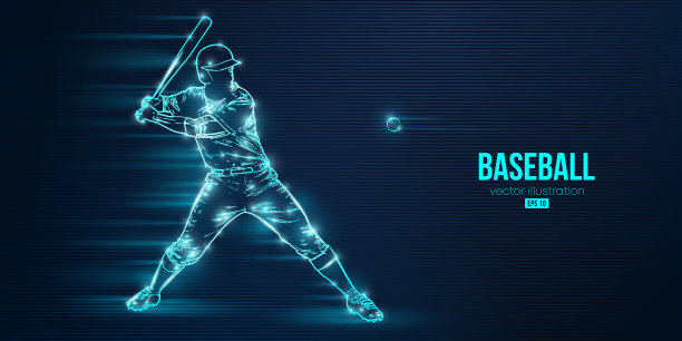 蓝色上棒球运动员的抽象剪影图片下载