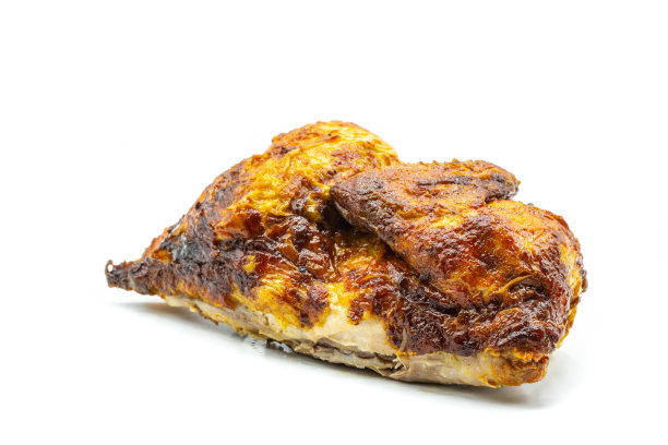 半烤鸡孤立在白色背景图片下载