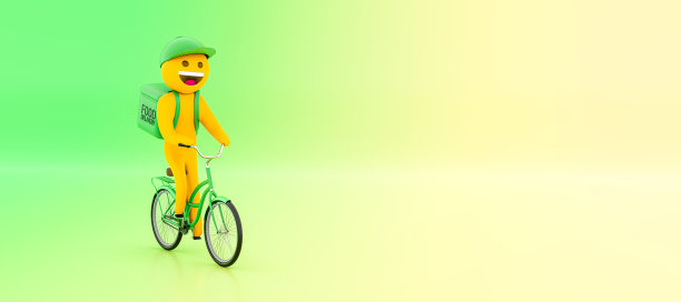 一个卡通风格的食品递送服务人-全景模板与地方粘贴您的文本图片下载