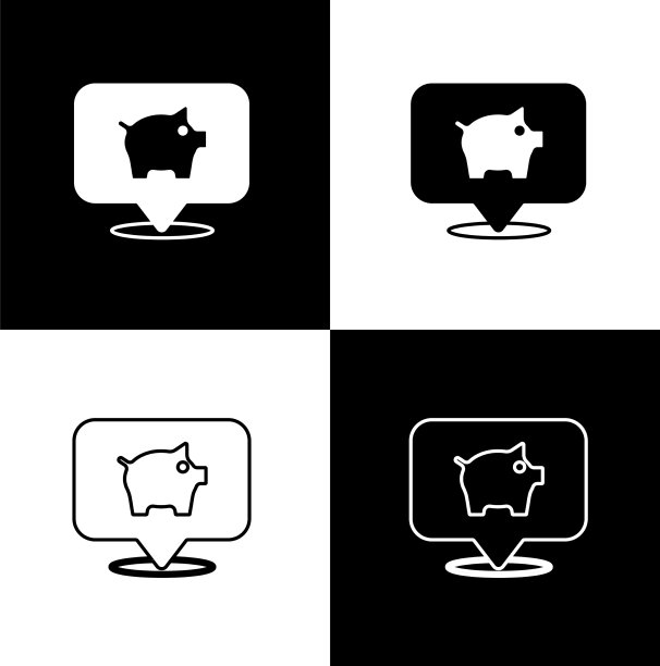 设置小猪存钱罐图标孤立在黑白上图片下载