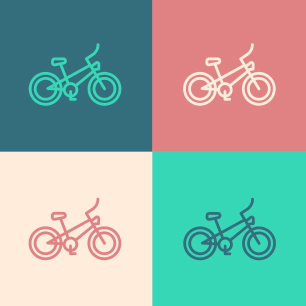 流行艺术线自行车图标孤立的颜色图片下载