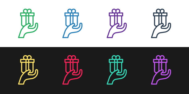 设定行送礼物图标孤立在黑色和图片下载