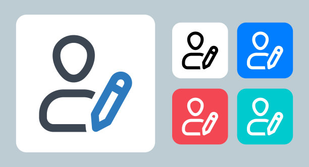 编辑配置文件图标-矢量插图。编辑，个人资料，用户，帐户，头像，博客，作家，创建，铅笔，线，轮廓，平面，图标。图片下载