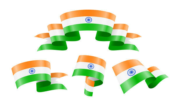 印度——飘扬的国家国旗的集合。图片下载