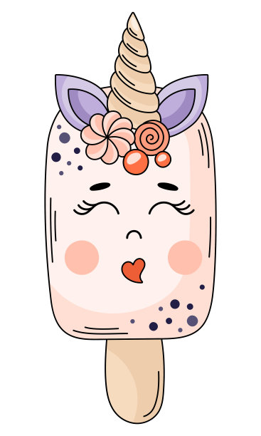 可爱的独角兽冰棍人物剪贴画。卡通冰淇淋矢量插图图片下载