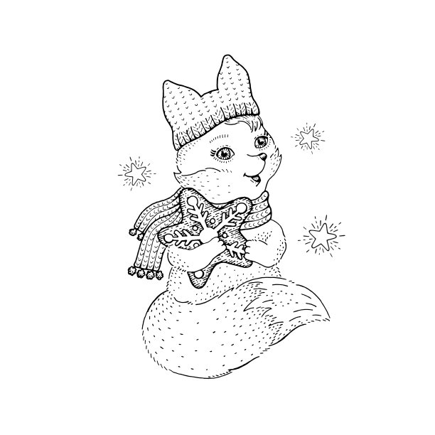 圣诞节的狐狸。手画动物在冬天的帽子。可爱的涂色书贴纸。有趣的向量。婴儿潮人页面。复古的圣诞狐狸插图。彩色雪旗，林地圣诞背景图片下载