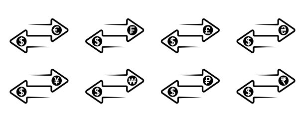 一套货币兑换矢量图标。金融交易所的象征。货币转换。图片下载