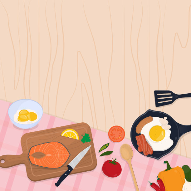 烹饪餐桌的背景与鲑鱼和器皿图片下载