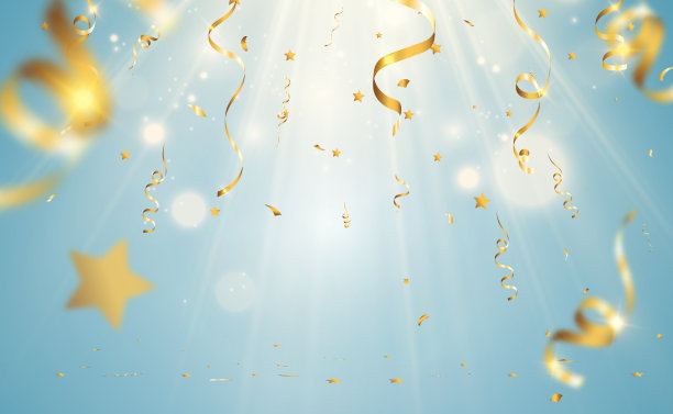 金色的五彩纸屑逼真地装饰了节日活动。图片下载