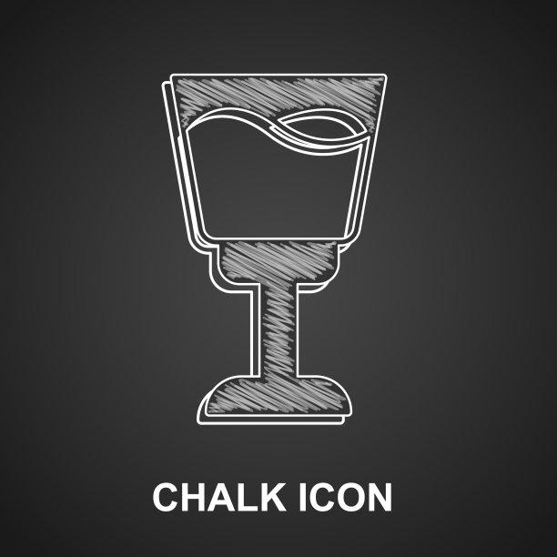 粉笔酒杯图标孤立的黑色背景图片下载