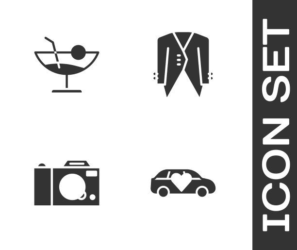 设置豪华轿车鸡尾酒摄影相机和西装图片下载