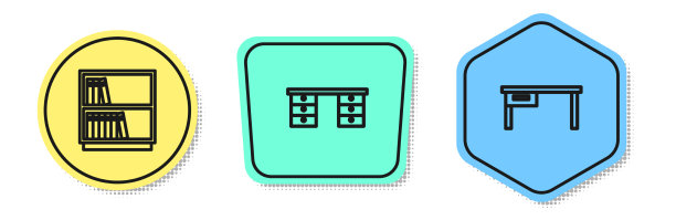 设置线图书馆书架和办公桌图片下载