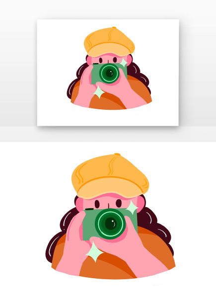 手绘摄影师拿相机拍照图片下载