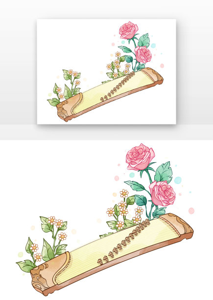 古筝植物花朵组合图片下载