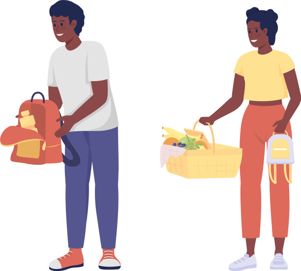 青少年展示野餐食物的半平色图片下载