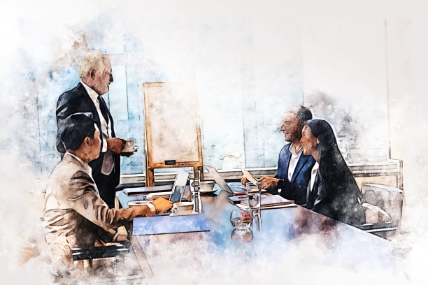 抽象的彩色经营理念以水彩插画绘画为背景。图片下载