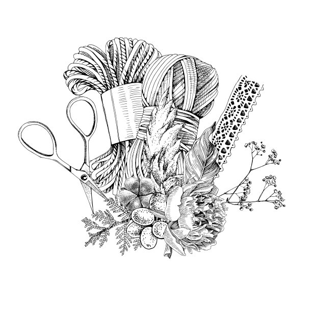 缝纫包与波西米亚组成干花图片下载