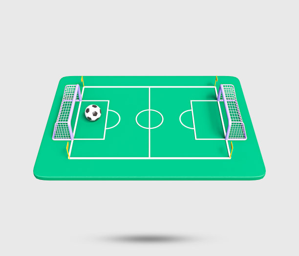 足球球门3d图标。现实足球和目标栏图标。2022年世界杯的足球概念。带门柱的绿色足球场。足球的球门、场地和球。3 d渲染插图。图片下载