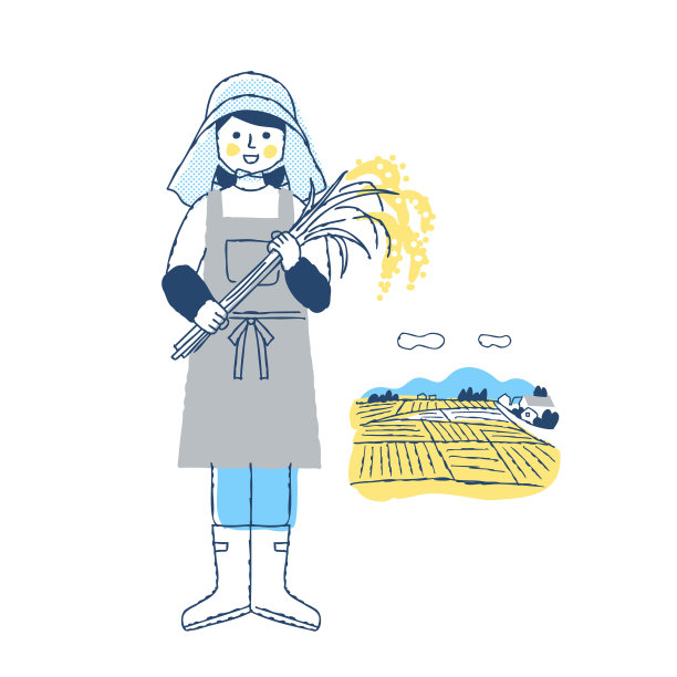 女人从一个稻农手中接过稻穗，一幅水田风景图片下载