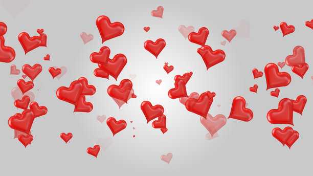 白色背景上放飞的心形气球图片下载