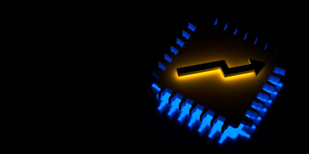 发光的箭头在CPU芯片，黑色背景图片下载