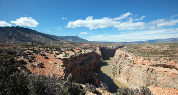 大角河从魔鬼峡谷忽视美国怀俄明州的大角羊峡谷国家娱乐区图片下载