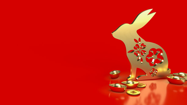 金兔子和中国人的钱用于推广概念3d渲染图片下载