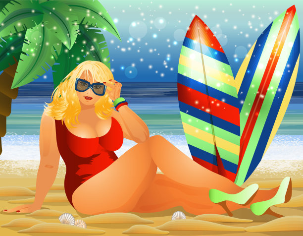 还有在沙滩上冲浪的性感美女图片下载