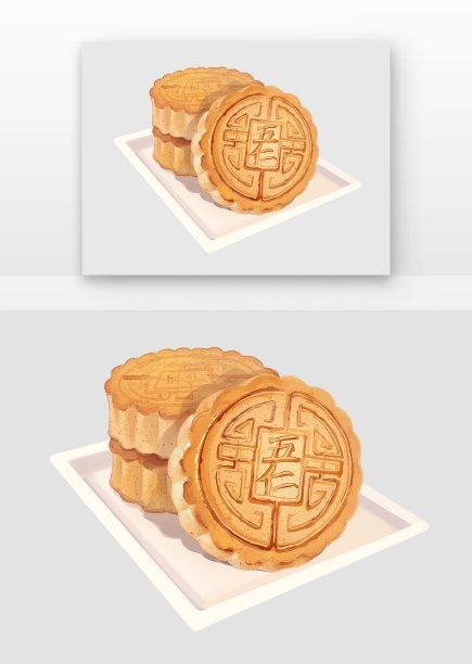 黄色写实风水彩中秋节写实五仁月饼元素图片下载