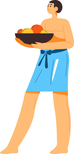 用托盘或碗装水果的男子图片下载
