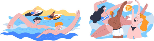 夏季娱乐和娱乐游泳和排球图片下载