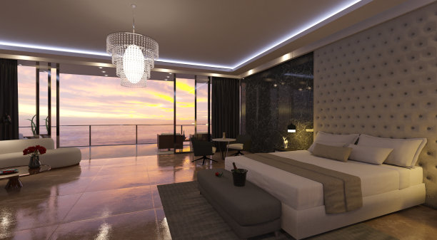 酒店房间室内3d插图图片下载