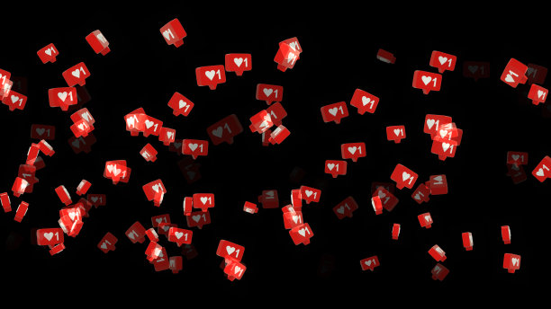 放飞的语音泡泡带着心，社交媒体上的通知像黑色背景上的图标图片下载