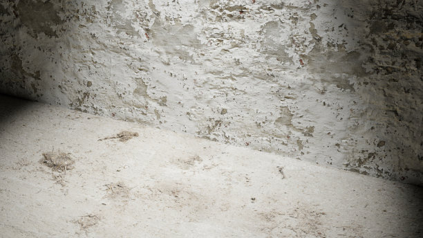 3 d渲染。石膏和混凝土墙，顶部有一盏灯。乡村石头背景。图片下载