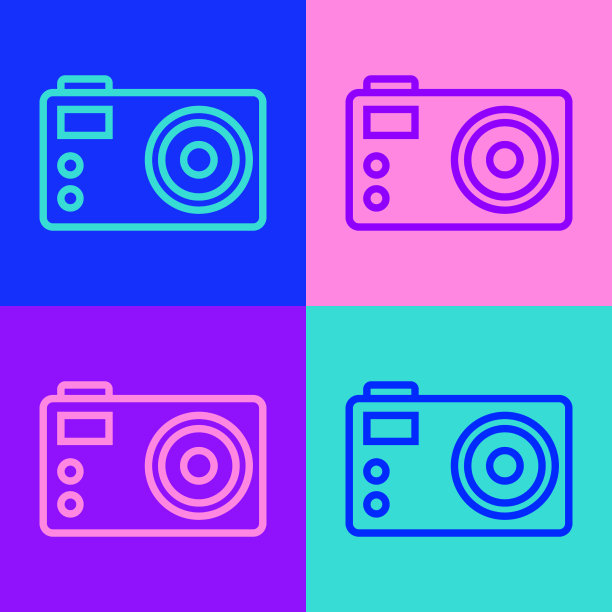 波普艺术线照片相机图标孤立的颜色图片下载