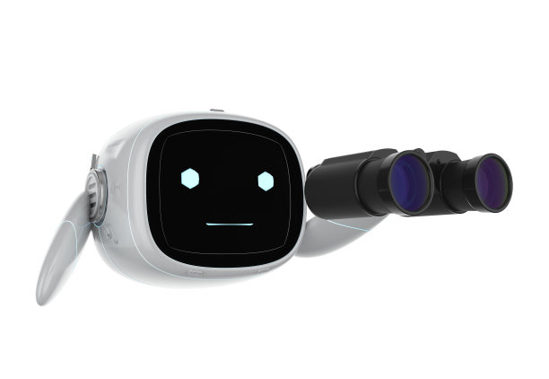 自动搜索引擎概念机器人或人工智能机器人手持双筒望远镜图片下载