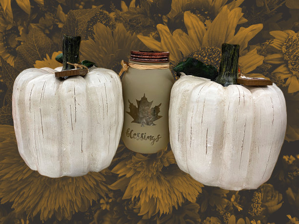 南瓜祝福与秋天的花朵图形素材图片