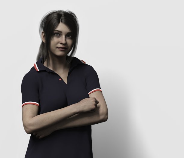 穿蓝色连衣裙的女人3D渲染图片下载