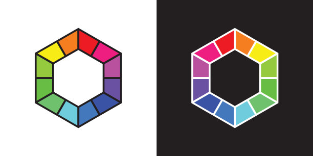 色彩理论六边形和12道彩虹图片下载