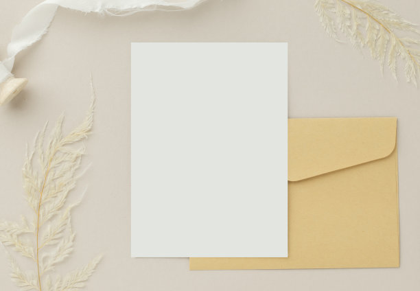 空白贺卡与信封的问候，婚礼卡，生日卡，设计的模型图片下载