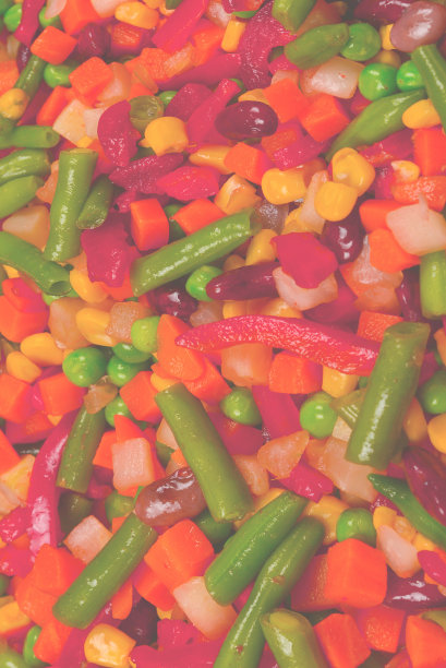 蔬菜切片，玉米，豆类，豌豆，胡萝卜，甜椒背景。图片下载