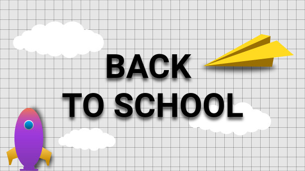 回到学校的背景，在书的页面与云和纸面图像。图片下载