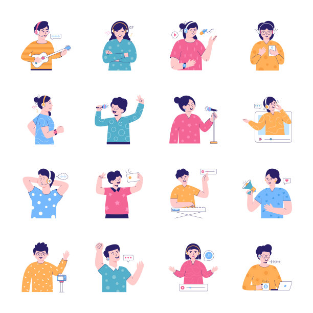 音频播客扁平插图捆绑图片下载