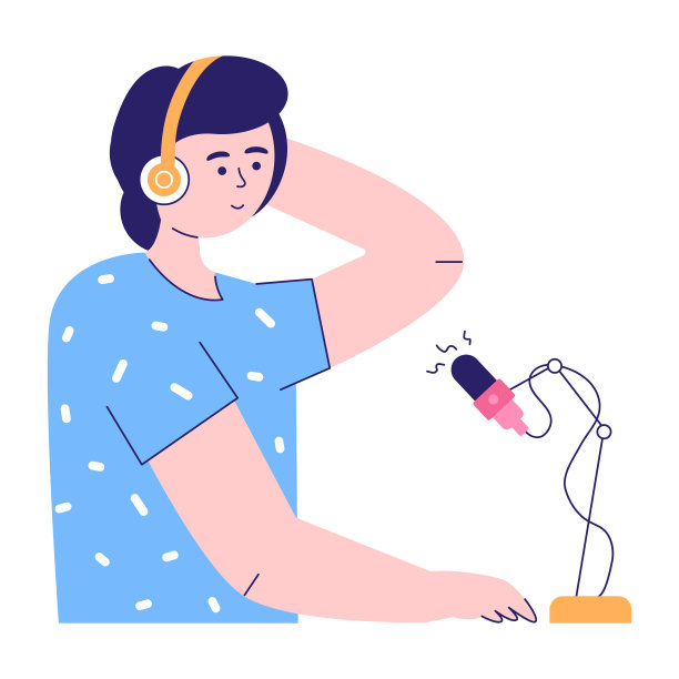 一个可编辑的播客直播平面插图图片下载