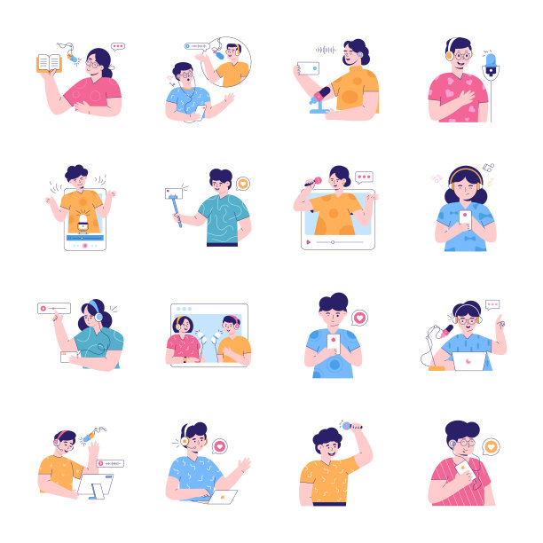 播客显示平面插图包图片下载